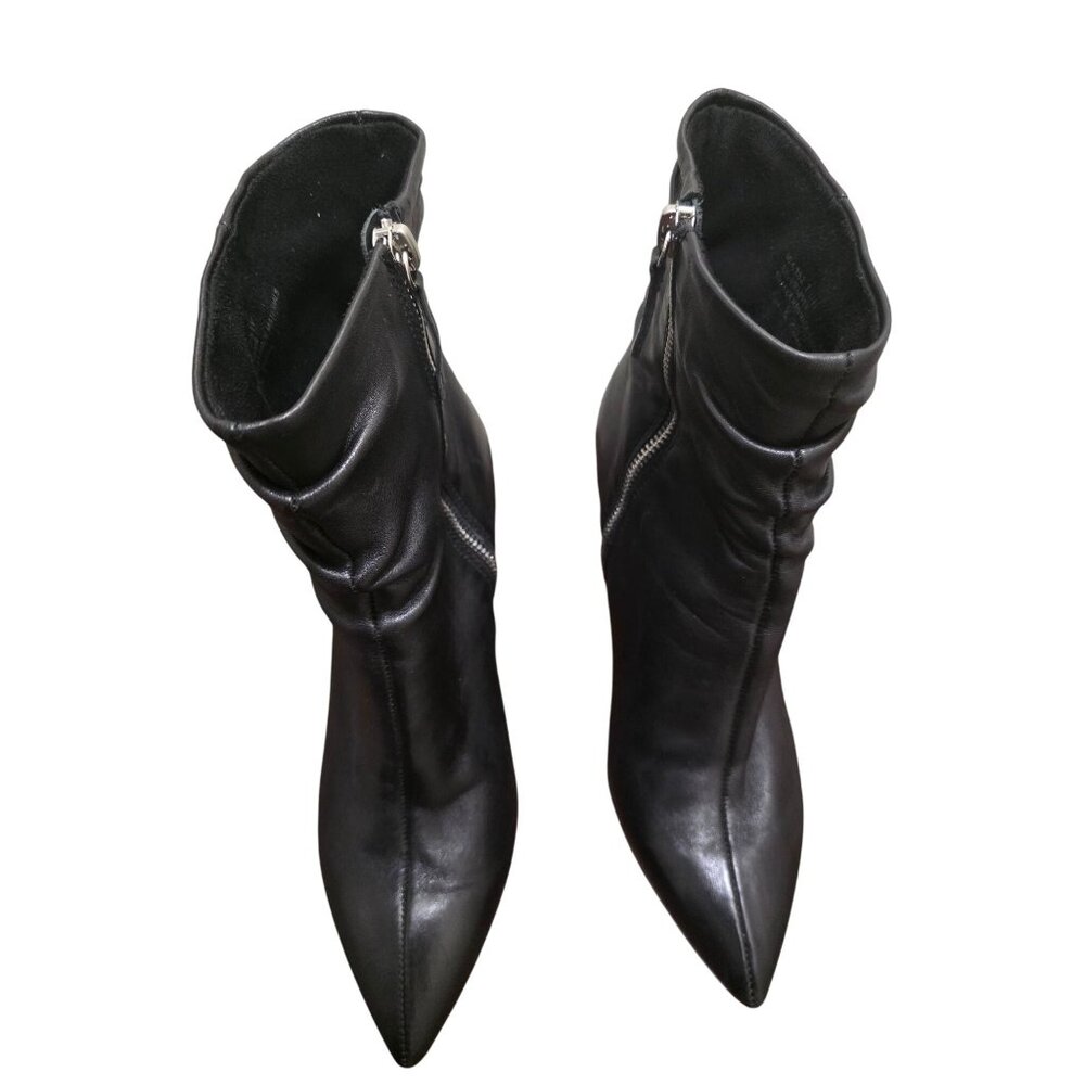 Bella-Vita Slouchy Ankle Boots Womens 7.5W Black Leather Pointed Toe Kitten